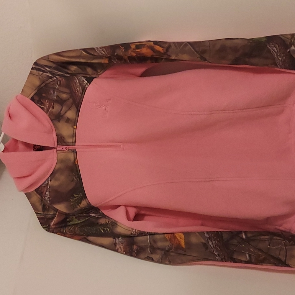 Huntworth Women Fleece pull-over hoodie, Pink w/ Hunting Camo